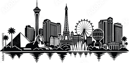 Photography Las Vegas Skyline Silhouette Landscape Vector Illustration