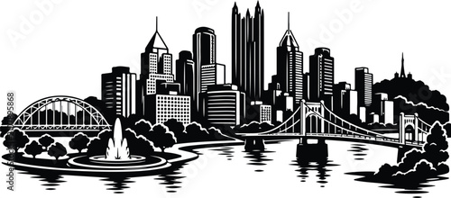 Pittsburgh Skyline Silhouette Landscape Vector Illustration