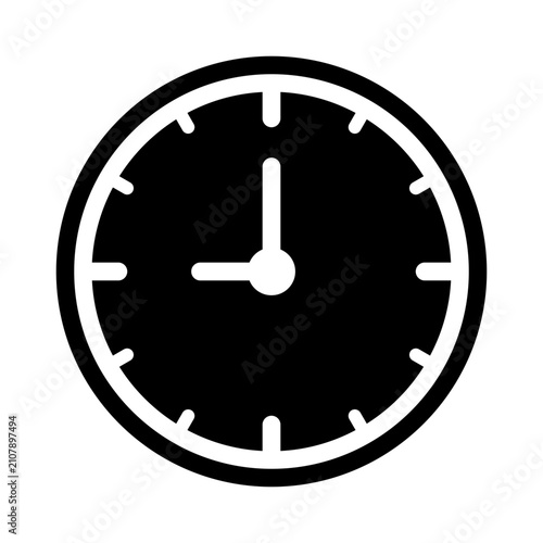 Minimalist black clock icon for time management