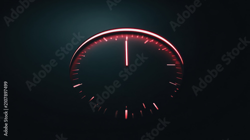 Futuristic Clock Red Neon Glow Dark Background Time Technology Circle Watch Concept Design Modern