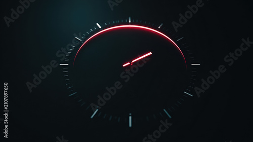 Futuristic Clock Red Neon Glow Dark Background Time Technology Circle Watch Concept Design Modern