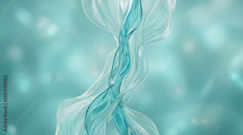 Obraz premium Abstract Turquoise Liquid Glass Waves with Smooth Flowing 3D Ribbons