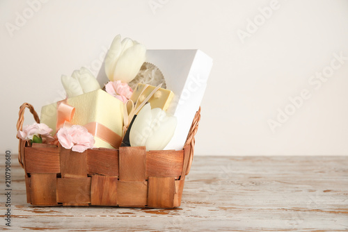 Wicker basket with sweets, ...