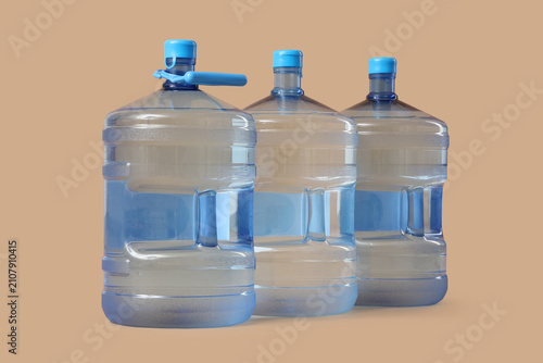 Bottles of clean water on b...