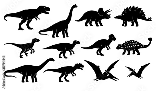 Canvastavla Prehistoric Dinosaur Silhouette Bundle Black Animal Vector Collection