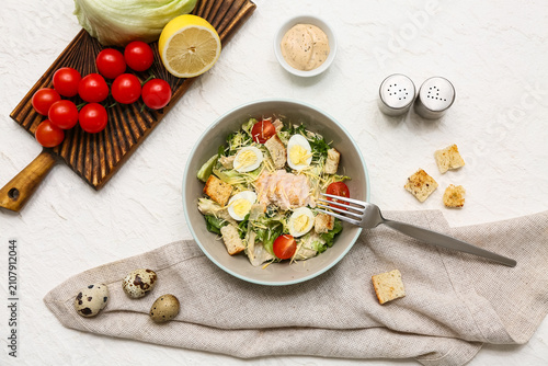 Bowl with tasty chicken Cae...