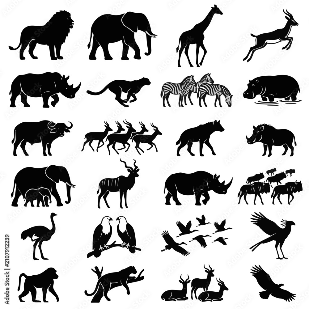 Obraz premium Set of African Safari Animal Silhouettes for Wildlife Design