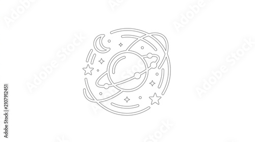 Fotografi Stylized Celestial Bodies and Cosmic Elements Abstract Design.