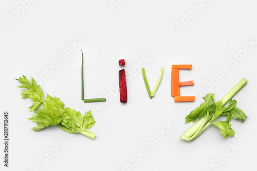Word LIVE made of fresh veg...