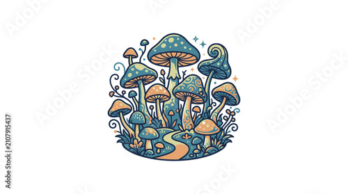 Obraz na płótnie Magical mushrooms growing in a fantasy forest setting.