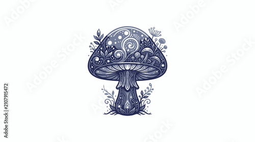 Fotografie Mystical Mushroom with Yin Yang Symbol and Floral Accents.