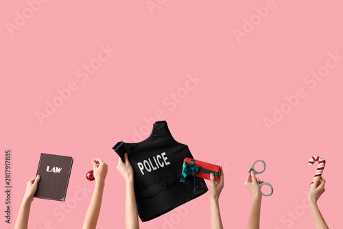 Hands holding policemans eq...