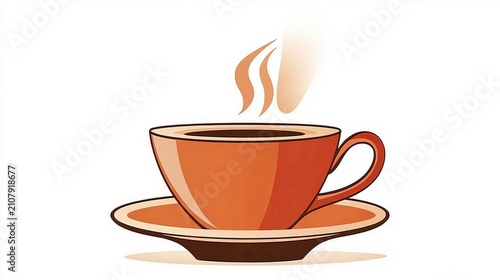 Orange isolated hot coffee cup with steam icon or vector illustration for refreshing drink designs.