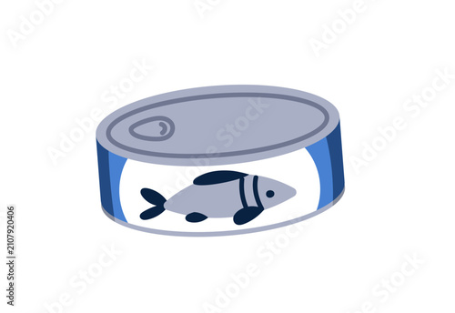 Canned fish in tin can. Seafood grocery product, tuna conserve. Sardine, mack...