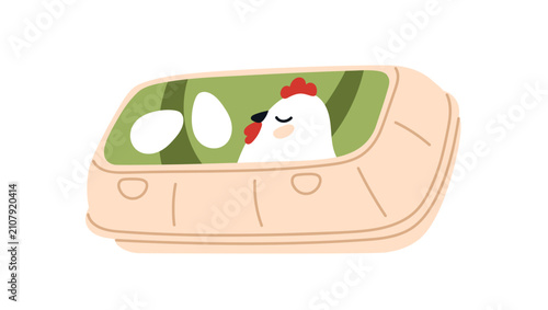 Chicken hen eggs in carton package. Grocery food, poultry product in paper bo...