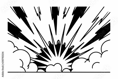 Black and white manga explosion effect with dynamic lines. Comic-style burst for action scenes and dramatic impact.