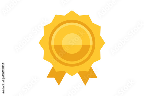 Golden medal award ribbon. Recognition symbol for achievement and excellence in competitions or awards.