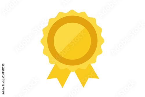 Golden medal award ribbon for achievement. Symbol of excellence and success in competitions or recognition.