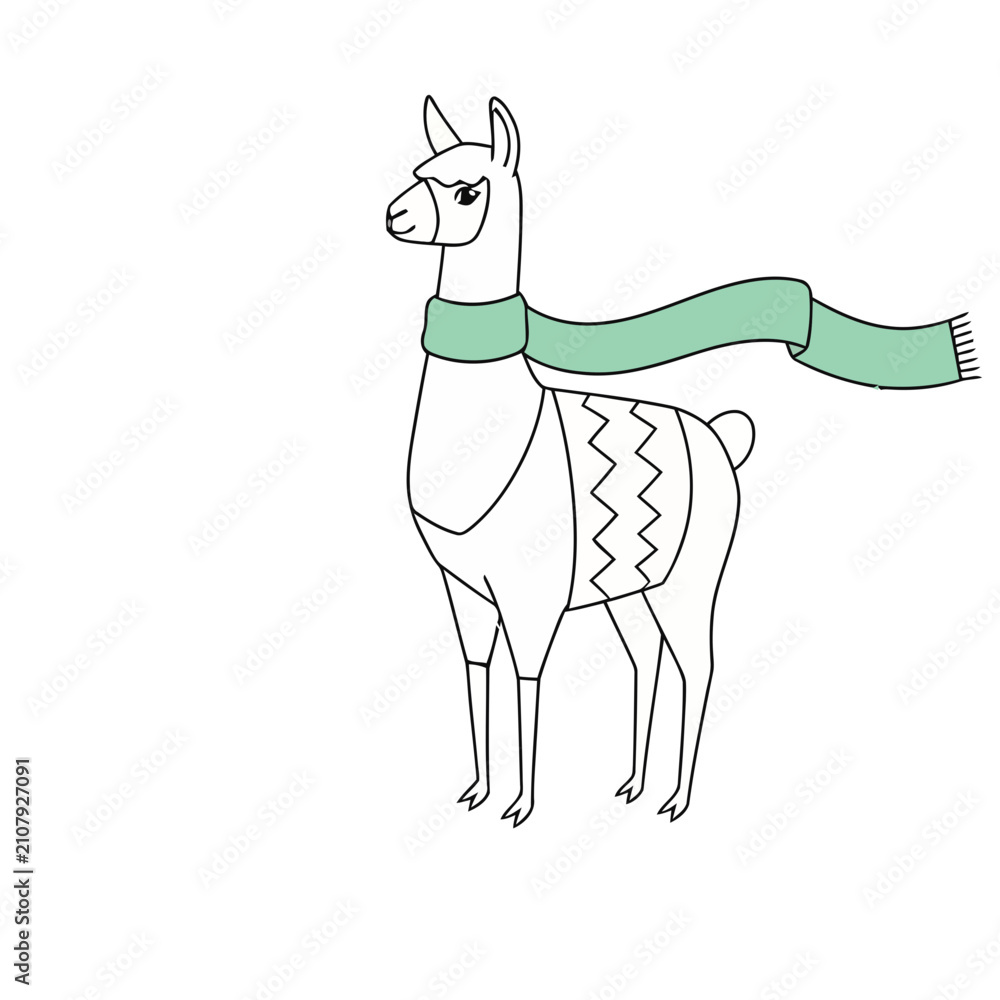 Fototapeta premium Cartoon Llama Wearing a Scarf
