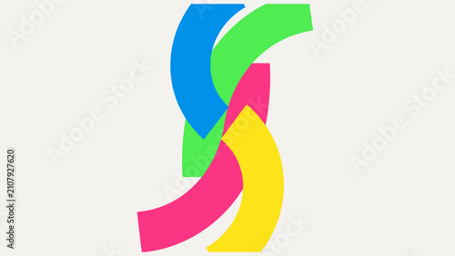 Colorful abstract interwoven shapes forming a dynamic symbol on a light background