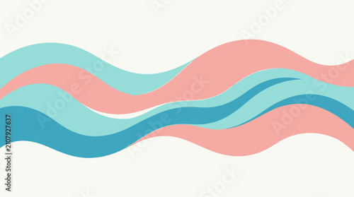 Abstract flowing wavy lines in pastel pink and turquoise blue on a white background