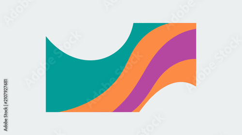 Abstract colorful wavy stripes forming a dynamic shape on a light gray background