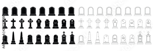Bild auf Leinwand Set of tombstone icons, grave markers for halloween