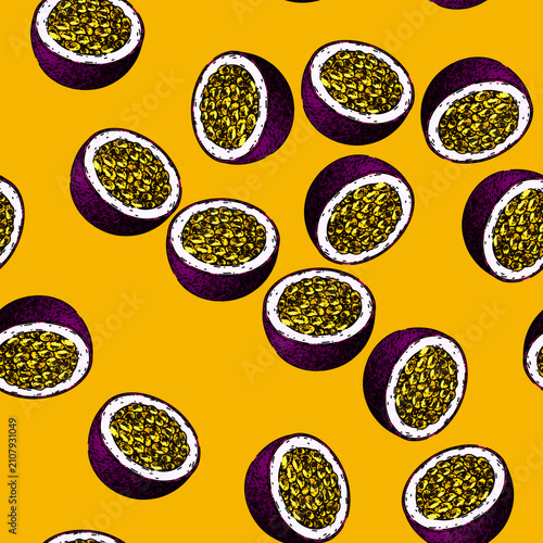 Foto pattern passion fruit slice hand drawn