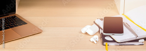 Minimalist Workspace Accessories on Wooden Desk