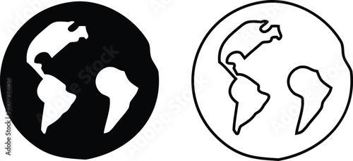 Bild auf Leinwand Planet Earth globe map showing America continent silhouette and outline icon set