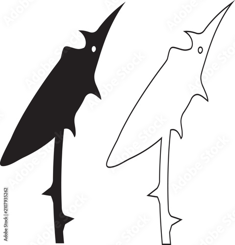 Quadro em tela Stylized thorn or botanical plant element in silhouette and outline with botanic