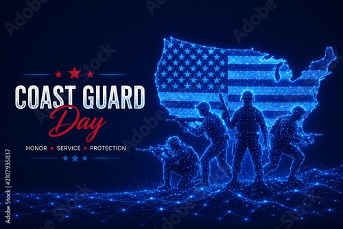 Patriotic digital art honoring soldiers for u.s. coast guard birthday with soldiers military patriotic celebration anniversary security protection. u.s. coast guard birthday