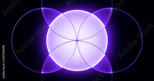 Glowing purple overlapping circles create a symmetrical background