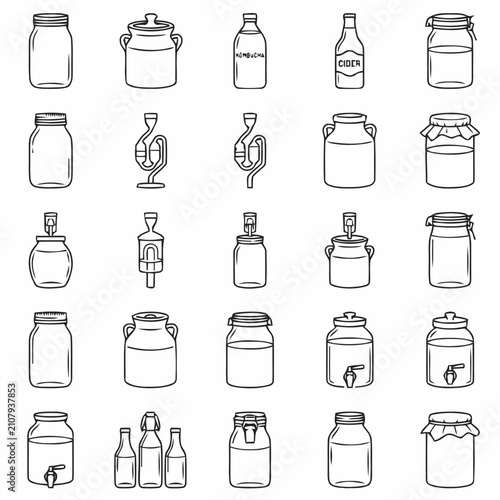 Bild auf Leinwand Hand-Drawn Fermentation Vessels and Jars Collection