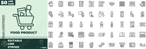 Bild auf Leinwand Food Product Line Editable Icons set