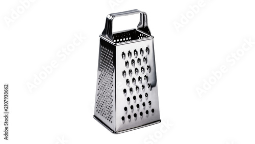 Quadro su tela Shiny metal box grater with handle, isolated on transparent background