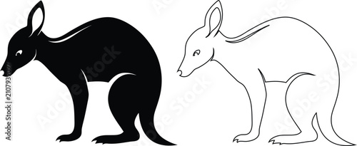 Cuadro en lienzo Australian kangaroo and wallaby silhouette line art vector set