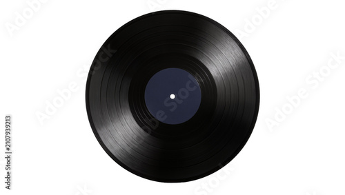 Konstfotografi Black vinyl record with dark blue label, isolated on transparent background