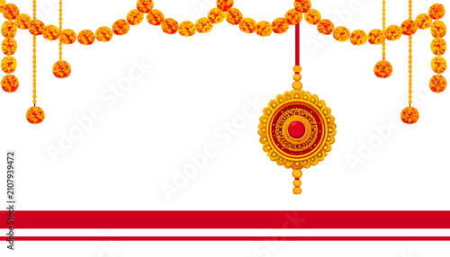Raksha bandhan festival background with rakhi and marigold garlands