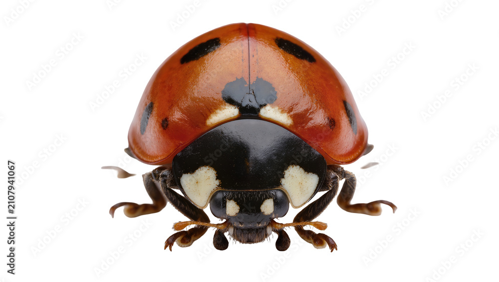 Fototapeta premium Red ladybug with black spots, isolated on transparent background
