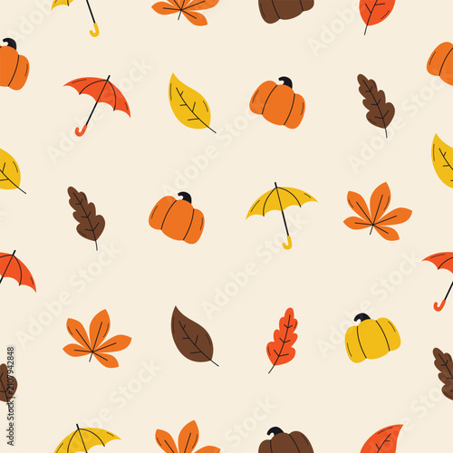 Clean and minimalist autumn seamless pattern flat illustration suitable for seasonal design materials.