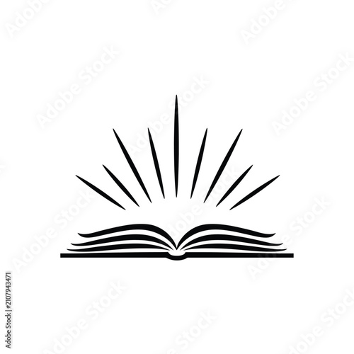 Fotografía Open book with radiating lines black silhouette on white background