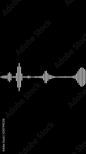 Vertical abstract music sound wave or audio wavefrom isolated on black background.Line digital minimalist voice and symbol technology.