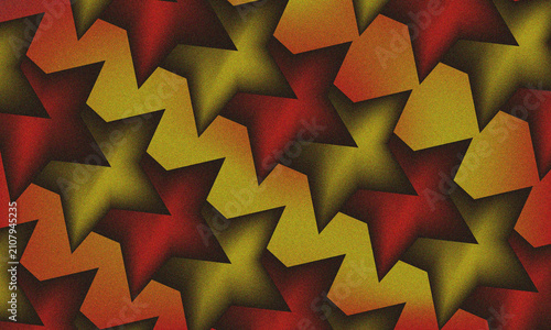 Fotografie Abstract Geometric Zigzag Star Pattern Background with Grainy Texture and Red Ye