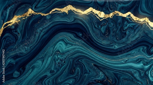 Luxurious dark teal and gold marble abstract fluid art texture for elegant designs