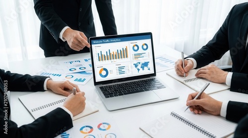 Online business customer targeting and SEO search engine optimization concept with website traffic analytics data on a computer screen.