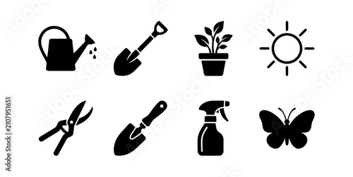 Принти на полотні Gardening Tools and Nature Icons Set