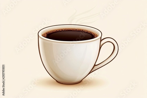 Simple Vector Illustration of a White Ceramic Coffee Cup Isolated on a Soft Cream Color Background