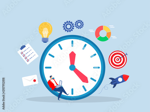Businessman  time clock with productive office concept of time management, deadlines, punctuality, and business planning career improvement or work performance