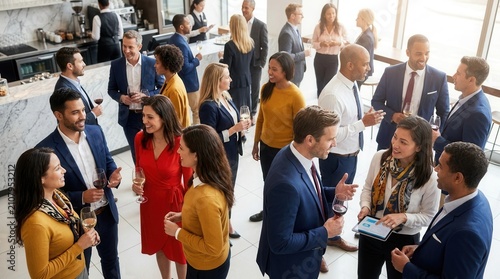 Diverse group of business people mingling and networking at a social event